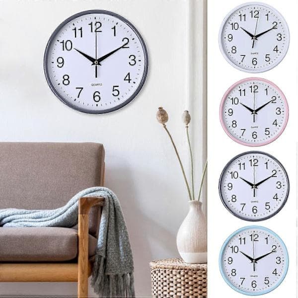 Round Wall Clock Simple Style High Precision Battery Operated Silent Quartz Clock Wall Decor -Sy Pink