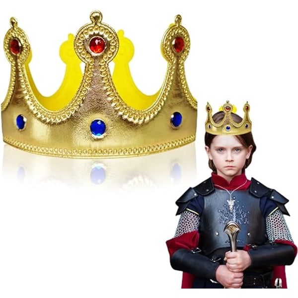 Guld kung krona - kung krona - födelsedagsfest hatt - guld tyg kröning krona med ädelstenar - dekoration
