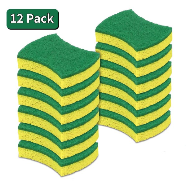 12 pieces of heavy-duty cellulose scrubbing sponge, double-sided kitchen dishwashing sponge,