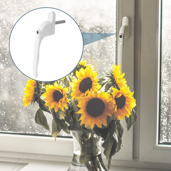 (White) 4 pieces lockable aluminum window handles, window handles with key, security handles for lockable windows and doors, 43 mm spindle length