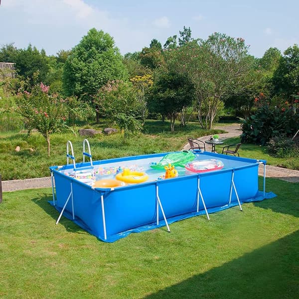 Rectangular Pool Ground Cloth, Waterproof Foldable Protective Mat for Above-Ground Pools and Inflatable Pools, Blue