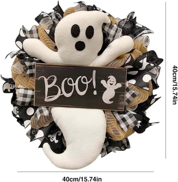 1 stk efterårskrans, Halloween spøgelseskrans efterår Boo Wreath med Cu