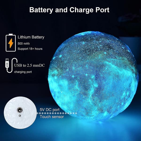 3D Printed Moon Lamp, USB Charging 5.9 inch 16 Color Moon Light with Remote & Touch & Slap Control