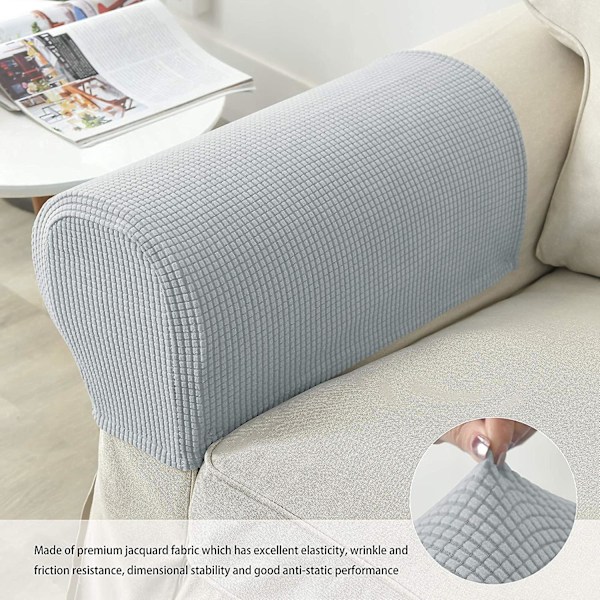 Set med 2 Jacquard Stretch Soffa Armstöd Armstödsskydd Halksäkra Möbelskydd Armstödsskydd för Soffa Recliner Ljusgrå Light Gray