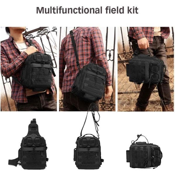 Taktisk Sling Brysttaske Molle Dagsrygsæk Mini Rygsæk Assault Pack til Camping Vandring Trekking, Sort