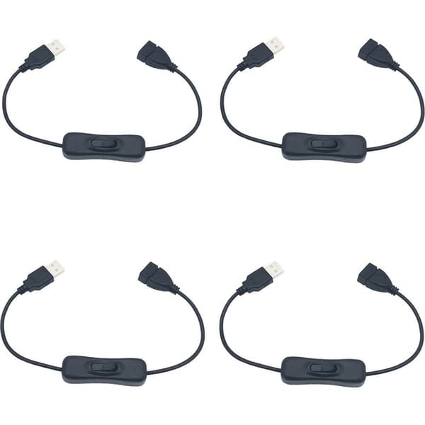 USB Switch, 4 Pcs 30cm USB Extension Cable with On/Off Switch, Compatible with Car Camera, Desk Lamp, LED Strip
