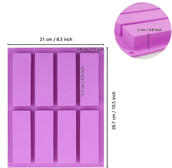 2-pack Silicone Muesli Bar Molds, Rectangular Silicone with 8 Cavities for Energy Bars, Muesli Bars, Chocolate Cake Maker