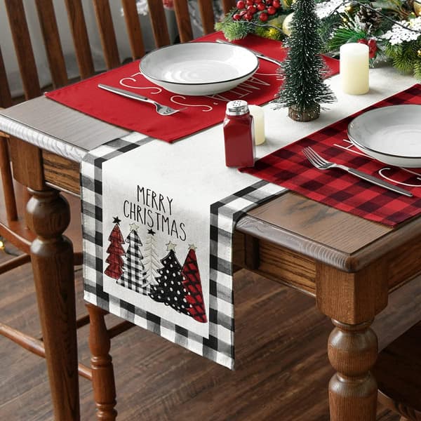30x180CM Cross-border Linen Table Runner with Christmas Table Flag