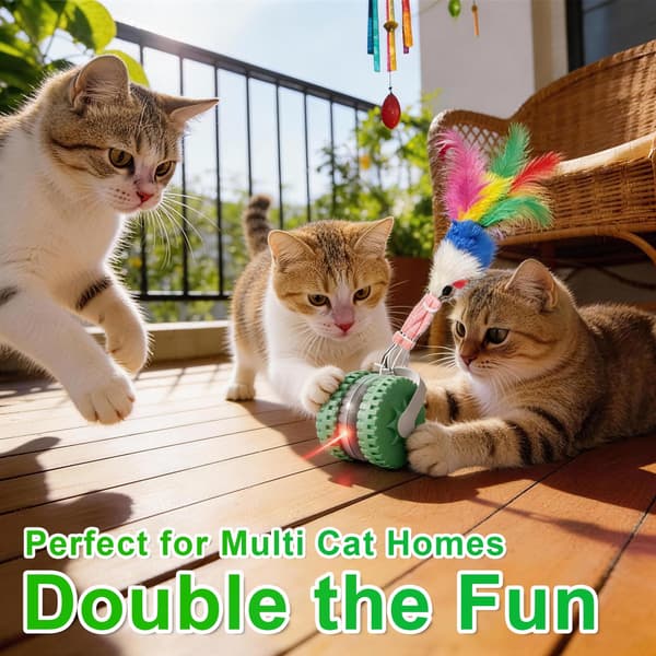Red Dot Cat Indicator Toy - Rechargeable Electric Rolling Cat Toy, Automatic Start/Stop, Includes Various Tail Accessories