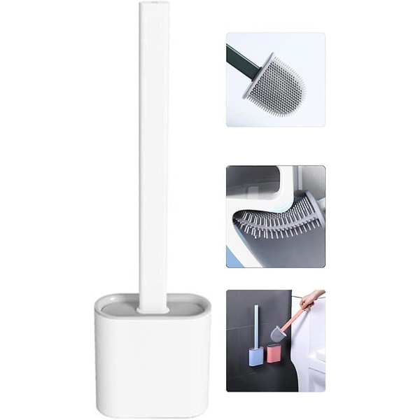 Silikone flad toiletbørste med holder, fleksibel silikone toiletbørste og holdersæt til badeværelse