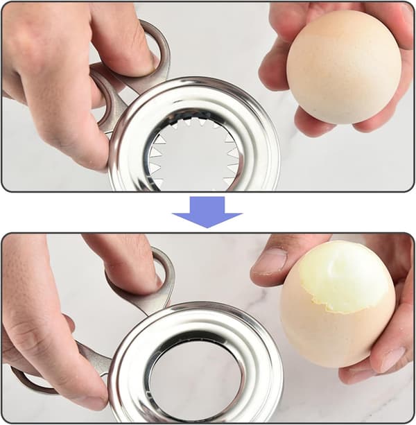 Eggkutter, eggdeler i rustfritt stål, kokt eggkutter, eggskreller, kjøkkenredskap (sølv)