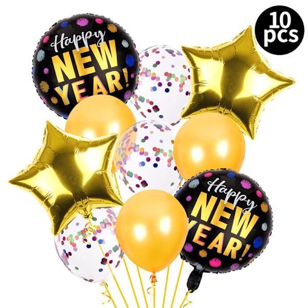 4 sæt Happy New Year Balloner Happy New Year Ballon Konfetti Balloner Sort og Guld Happy New Year Ballon Sæt