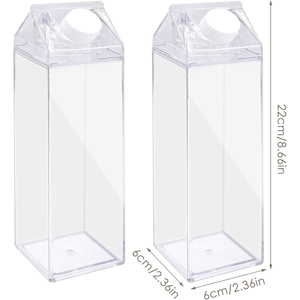 2-pack Klar Mjölkförpackning Vattenflaska Återanvändbar Fyrkantig Mjölk 1000ml
