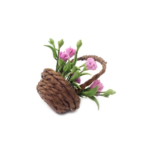 Miniväxtkruka Minihustillbehör Minihus Korg i Cane Tillbehör Mini Krukväxter Minihus Miniatyr Purple 2.7*4.5cm