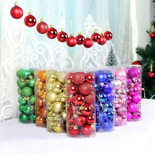 6 cm Röda 24 st 4/6/8 cm Glitter Julkulaornamenten Oömma Dekorationer Flerfärgade Julgransprydnader Hängande Dekorationer för Semester Bröllop Fest 6 cm Röd