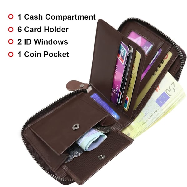 Smal Plånbok, Äkta Läder Minimalistisk Plånbok för Män, RFID-Blockering Tri-Fold Smal Kreditkortsplånbok med Kort, Banknotfack, ID-Fönster