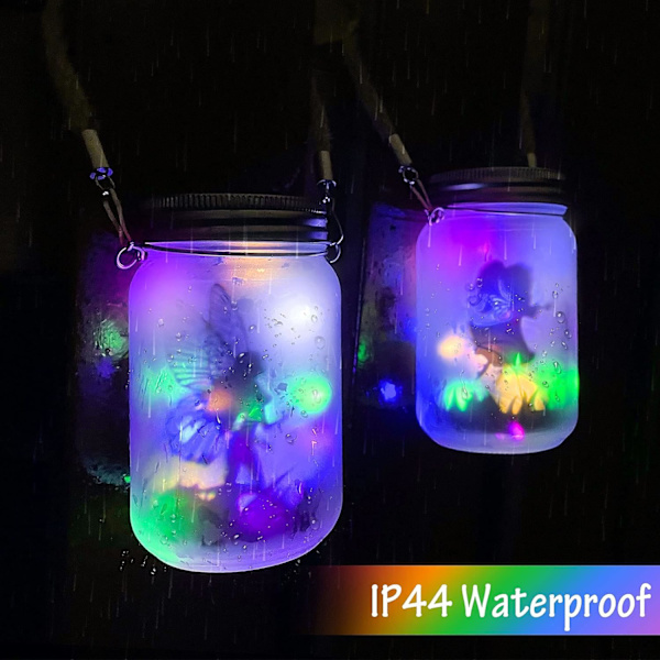Fairy Solarlykta, Mostof IP44 Vattentät Utomhus Mason Jar Sollampa för Patio Gräsmatta Festbelysning Trädgårdsdekoration (Färgglad)