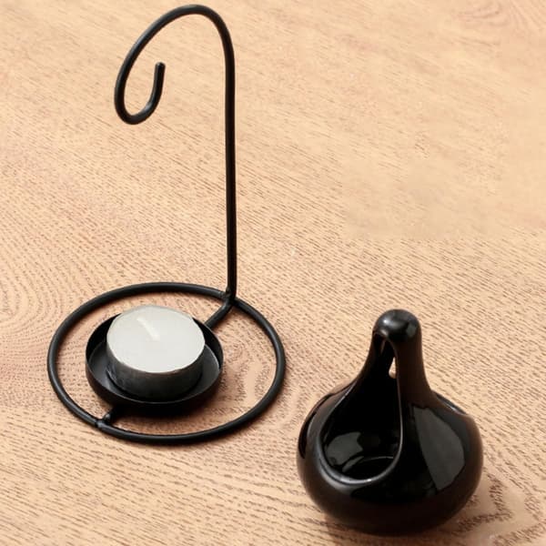 Tealight Holder Incense Burner Ceramic Essential Oil Warmer Large Capacity Smooth Surface Black