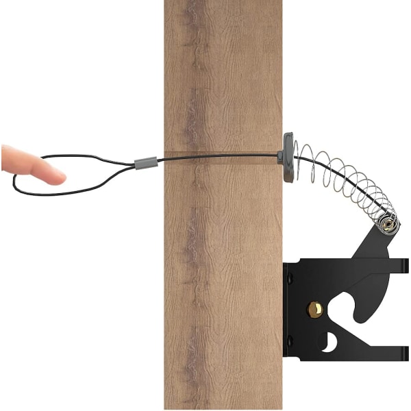 Självlåsande staket grind spärr kolstål svart/låsstolpemontering med rostfritt stål fjäderkabeldrag