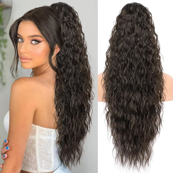 Hestehale Extensions, 30 tommer Snørestramming Clip-on Lang Bølgete Hestehale Kastanjebrun Syntetisk Krøllete Hårdeler for Kvinner og Jenter