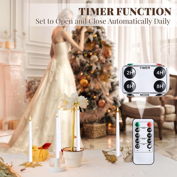 Battery-operated Taper Candles 6-pack Flameless Candle Holder Remote Control Timer Function 27.94 x 1.98 cm White
