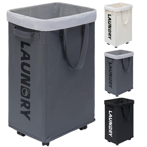 Laundry Basket with Wheels, 75L Foldable Large Laundry Hamper, Laundry Cart with Removable Laundry Bag for Laundry Room-tfrf