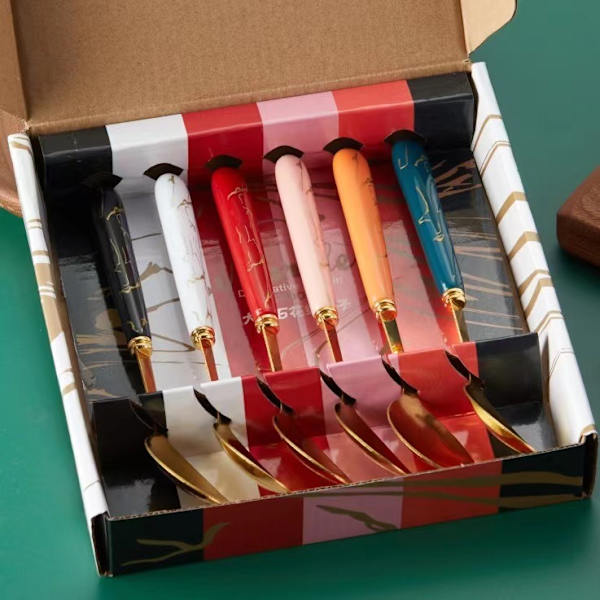 Teskedar 6 stycken Serveringsskedar för Kaffe, Modern Design Rostfritt Stål Teskedsset, Sked - Rostfritt Stål Tesked Dessert