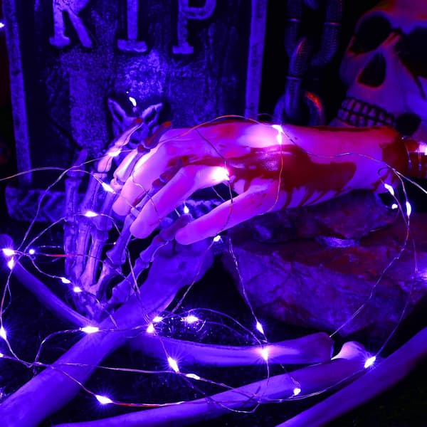 Lilla Halloween-fe-lys, 12 stk. 20 LED mikro-batteri-fe