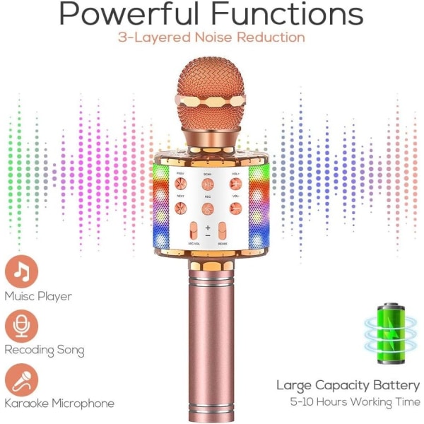 Børne Mikrofon med LED Lys, Fødselsdagsgave til Piger 3-10 År Gamle Karaoke Mikrofon, Karaoke Mikrofon Legetøj Jul
