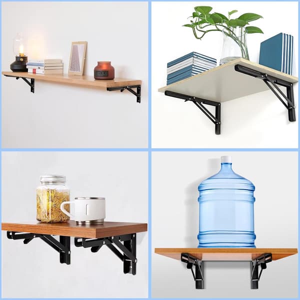400 mm Folding Shelf Bracket, 2-Piece Foldable Shelf Support, Heavy Duty Wall Mounted Folding Brackets, Space Saving