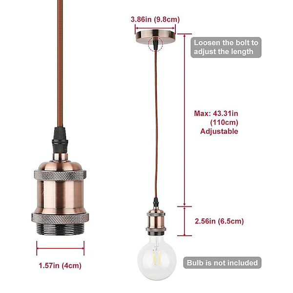 Industriell Mini Hengelampe Enkelt Vintage Sokkel E27 Lampehenger Svart Vevd Stoff Hengelampeledning Justerbar Hengelyssett Rød bronse Red bronze