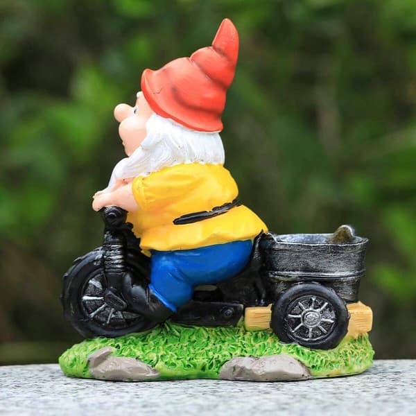 Sykkelgnom hagefigur, dekorativ harpikspynt