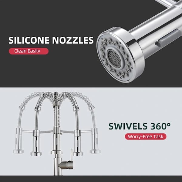 HA Kitchen Faucet, Kitchen Tap with Spring and Pull-Out Spray, 2 Spray Modes High Swivel Spout Single Lever Mixer (Chrome)
