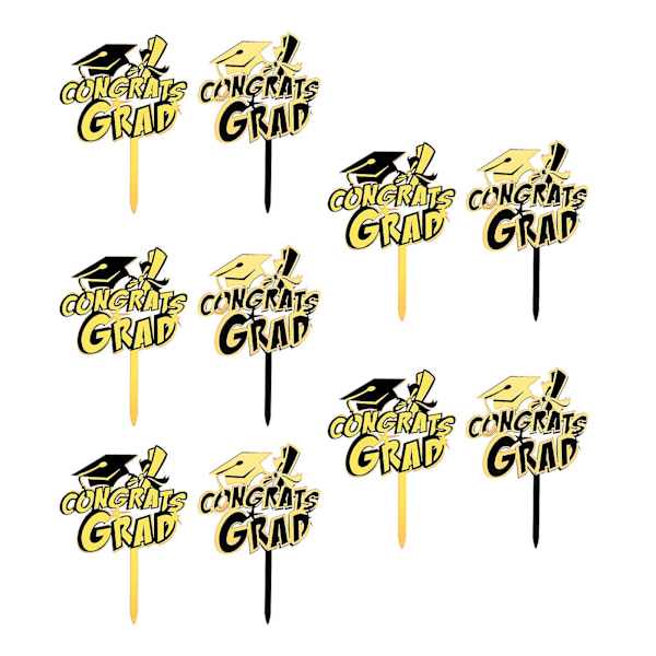 10 stk. Graduation Party Cupcake Kage Dessert Toppers Akryl Kage Toppers Sort 8,8x7x0,1cm