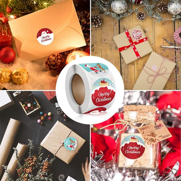 Blue 3.8 cm Roll Christmas Stickers, Gift Packaging Seal Label, Merry Ch