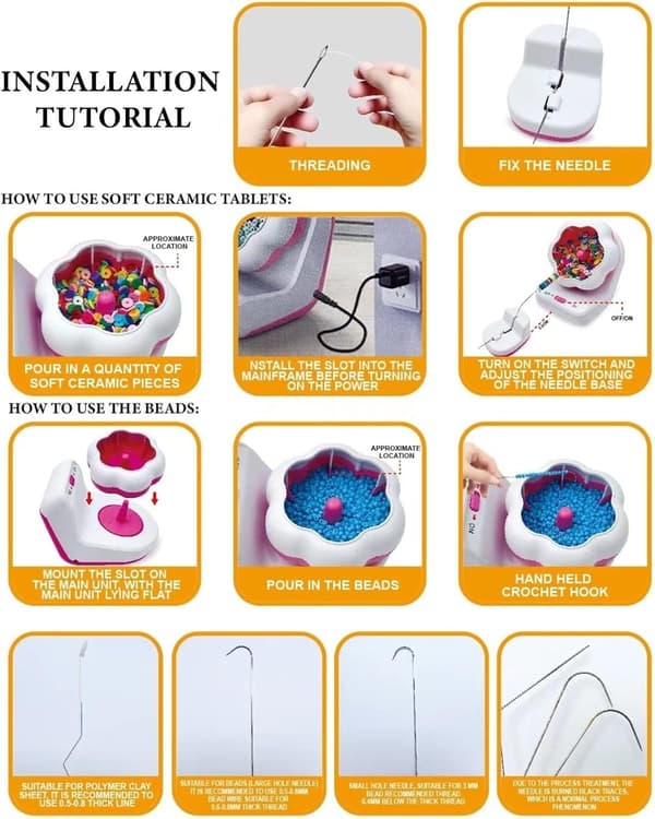 Electric Bead Spinner, Automatic Bead Threader for DIY Jewelry Making, Fast Beading Tool for Clay Beads and Seed Beads