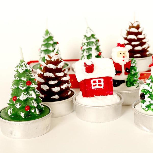 3-pack Santa Snowman House ljus värmeljus Juldekoration Julfest FirandeA