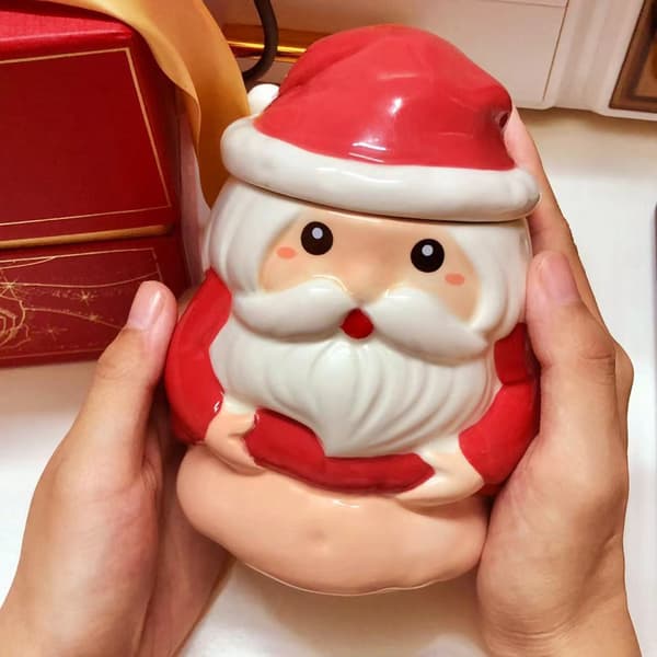 Ceramic Santa Claus Mug Coffee Cup With Lid Drinking Cup Creative Birthday Christmas Gift Cup