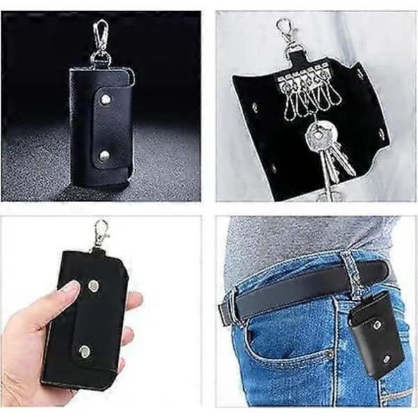 (Black) Key Holder, Leather Key Case, Leather Key Organizer with 6 Hooks for House Keys, Mailbox Keys
