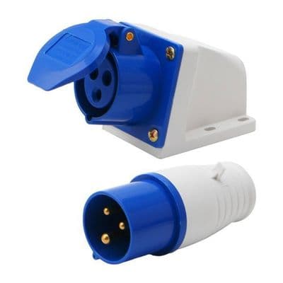 Industrial Socket, 16 Amp, 3 Pin, 220-250V, IP44 Waterproof, 2P + E, 3 Phase, 16A, Suitable for RVs, Caravans, Camper Vans