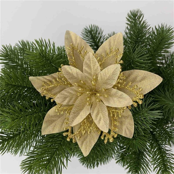 13cm Juleglitter Poinsettia Blomstdekorasjon Juletre Blomst Krans Ornament Bryllup Fest Vårfestival Nyttårsdekorasjon Bronse