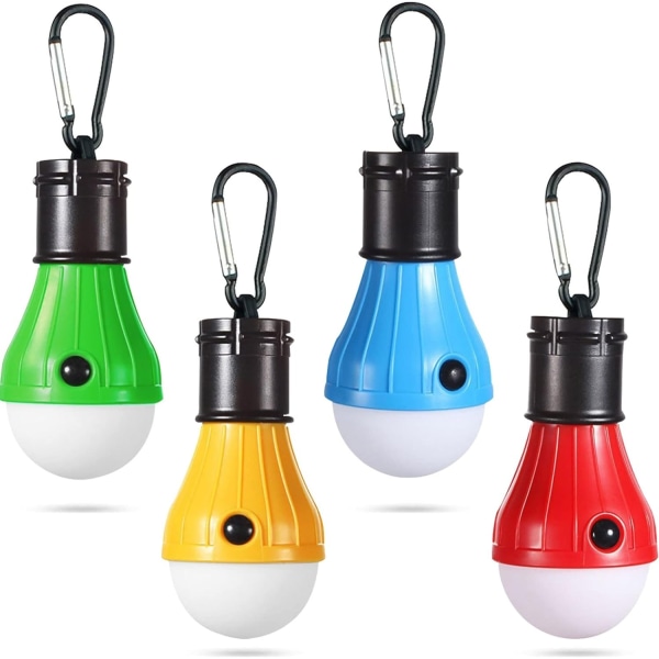 LED-campingtältlykta, bärbar utomhusvattentät nödlampa, batteridriven med klämkrok, (4 förpackningar)