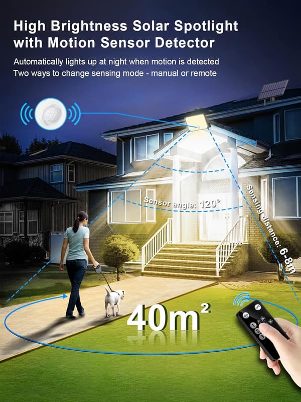 Solar Lamp Outdoor 172 LED 3 Modes Outdoor Solar Lamp Motion Sensor, IP65 Solar Light (warm light)