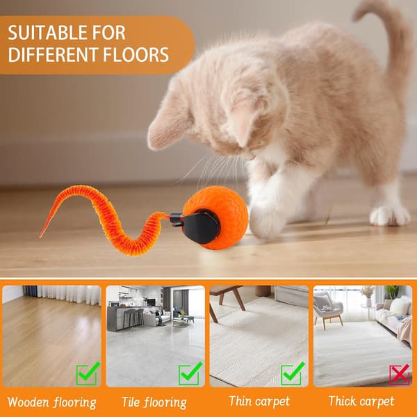 Interactive Cat Toy with Moving Tail, USB Rechargeable Orange Ball for Indoor Play and Exercise for Cats
