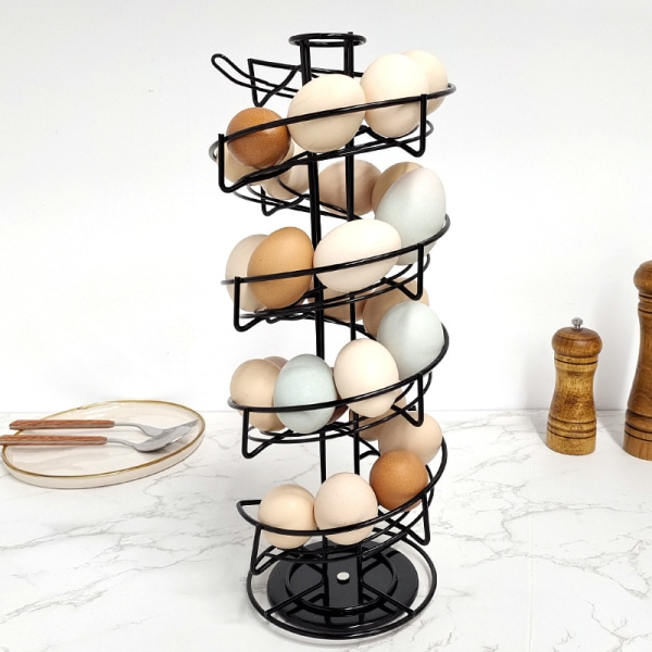 Ägghållare i metall Spiral Design Äggdispenser med äggförvaringskorg för kök