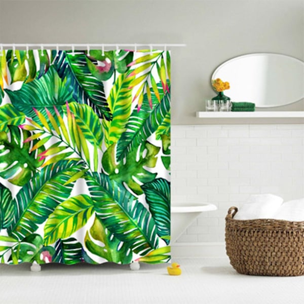 Tropisk Bruseforhæng, Grøn Bananpalmebladstof Badeværelsesgardiner Sæt Med Kroge Badeværelsesindretning Maskinvaskbar Stil 3180x200cm Style 3 180x200cm