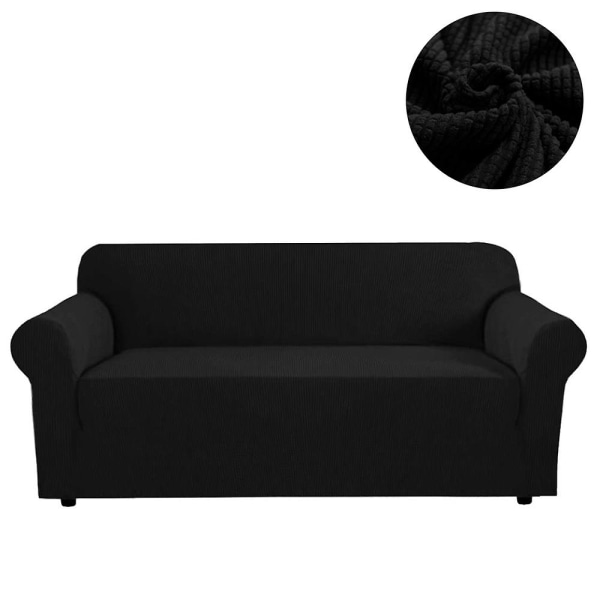 Stretch Soffaöverdrag Möbelskydd Sofföverdrag Mjuk Med Elastisk Bottencheckar Fleece Universal Enfärgad Soffaöverdrag Svart 185x235cm Black 185x235cm