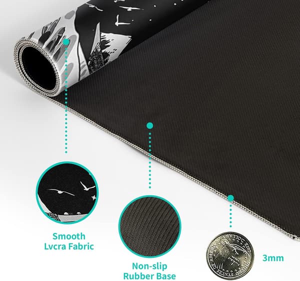 Black Ocean Wave Mouse Pad Abstract Black Gaming Mouse Pad 80x30 cm Ocean Wave Texture Non-Slip Rubber Base Wave Large Mouse Pad Stitched Edges
