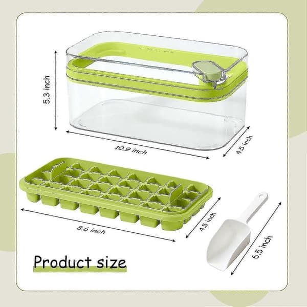 Ice Cube Tray with Lid and Container, 2-Pack for Freezer, 64 Ice Cube Molds (Green) green green
