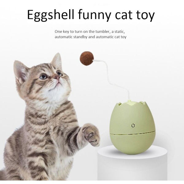 Cat Eggshell Swing Ball Toy Funny Interactive Cat Stick Toy Automatic Play with -White